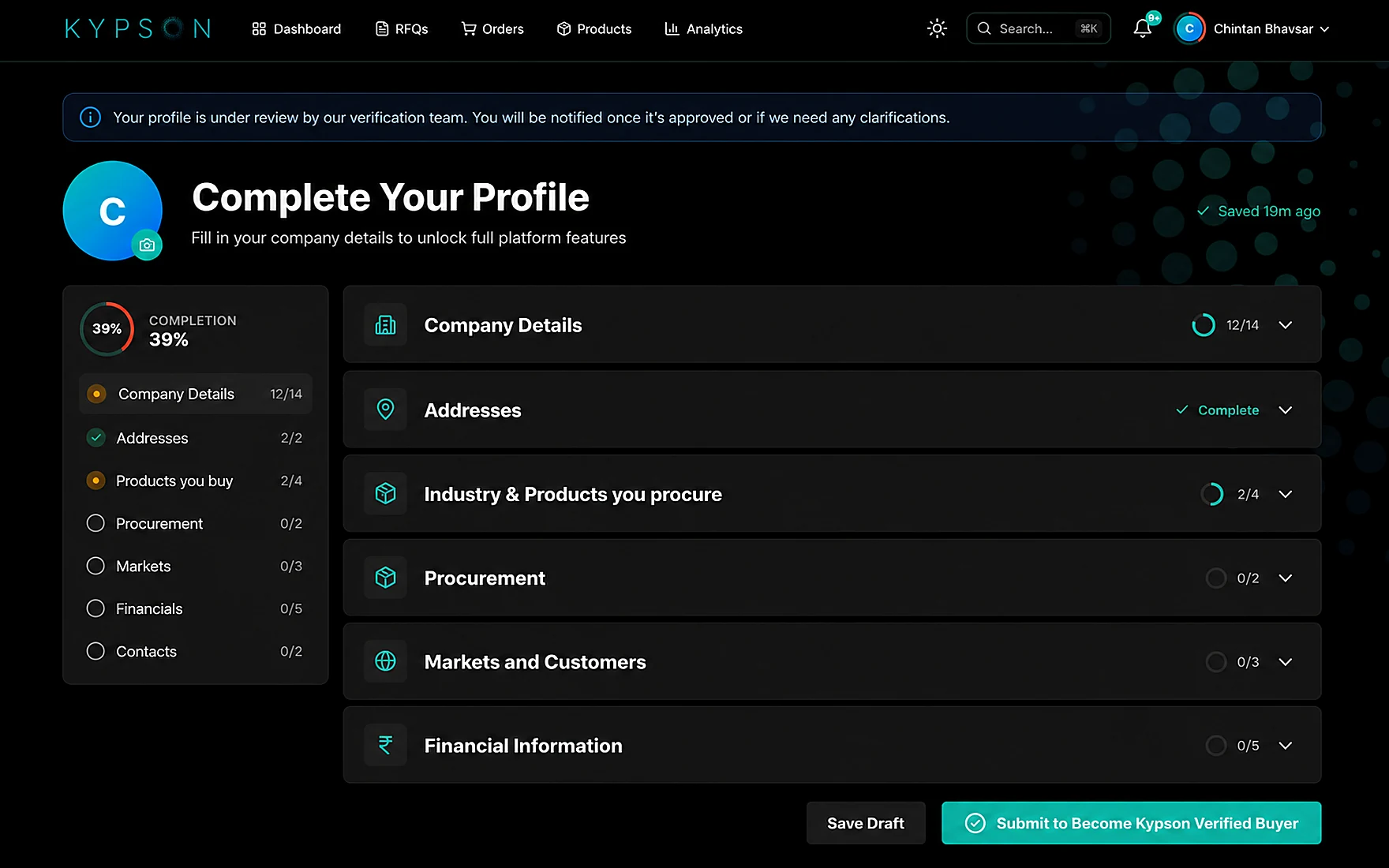 Supplier step 1: Complete profile